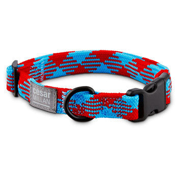 Braided Brights Red & Blue Nylon Dog Collar