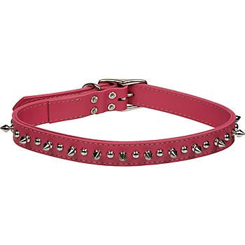 Pink Leather Spiked Dog Collar